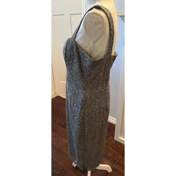 Adrianna Papell Dress Size 12 Grayish-Sage Green w/Gold Shimmer Lace Overlay - Picture 5 of 10